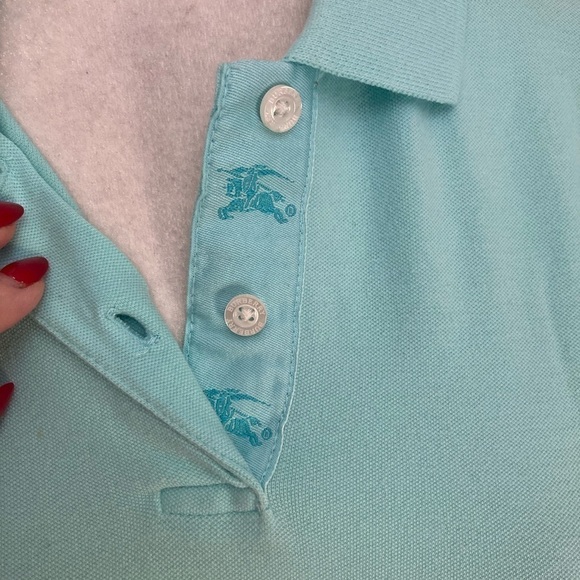 Burberry Golf Vintage Polo Shirt Top Women’s Long Sleeve Aqua Blue - Picture 10 of 12